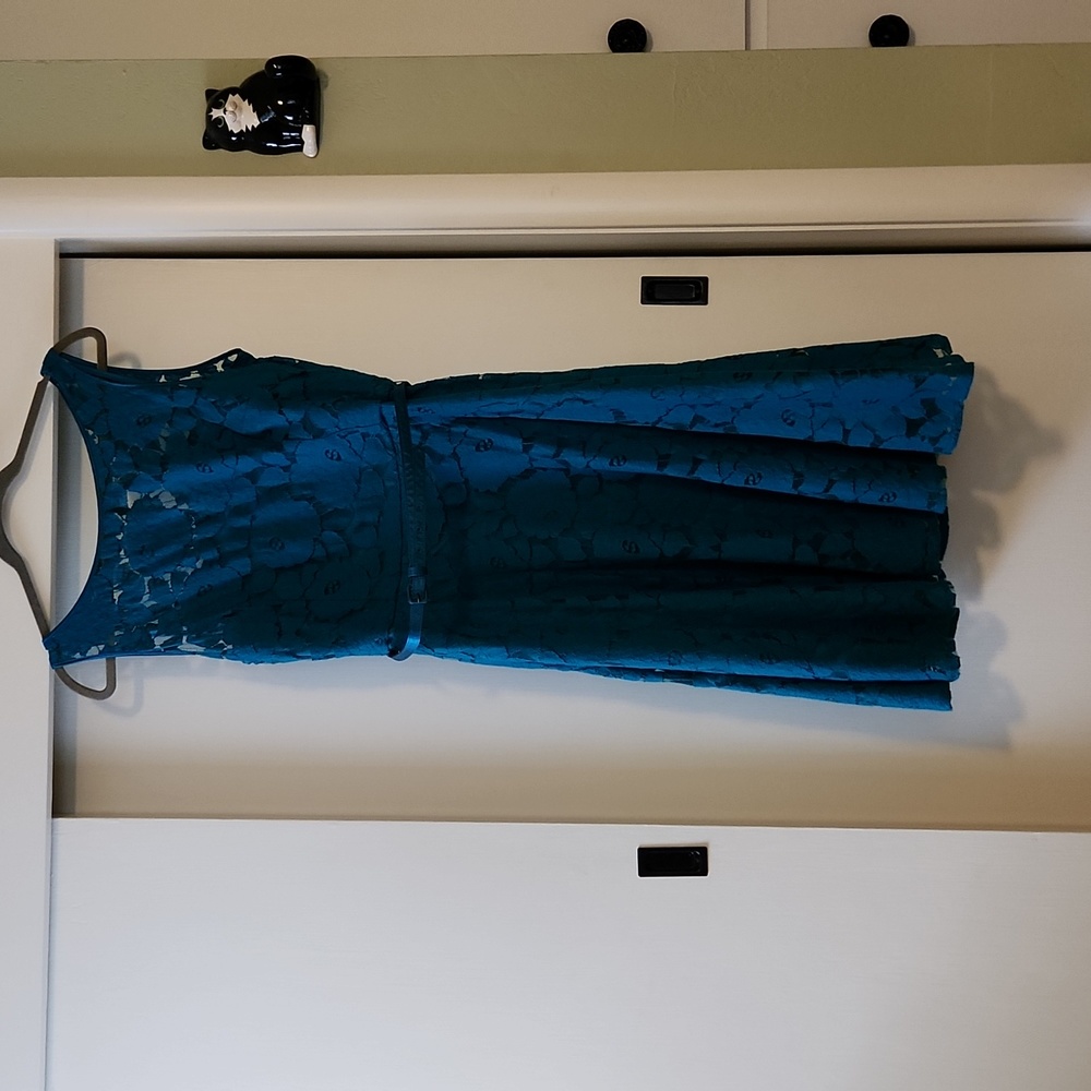 Teal Lace Overlay Dress